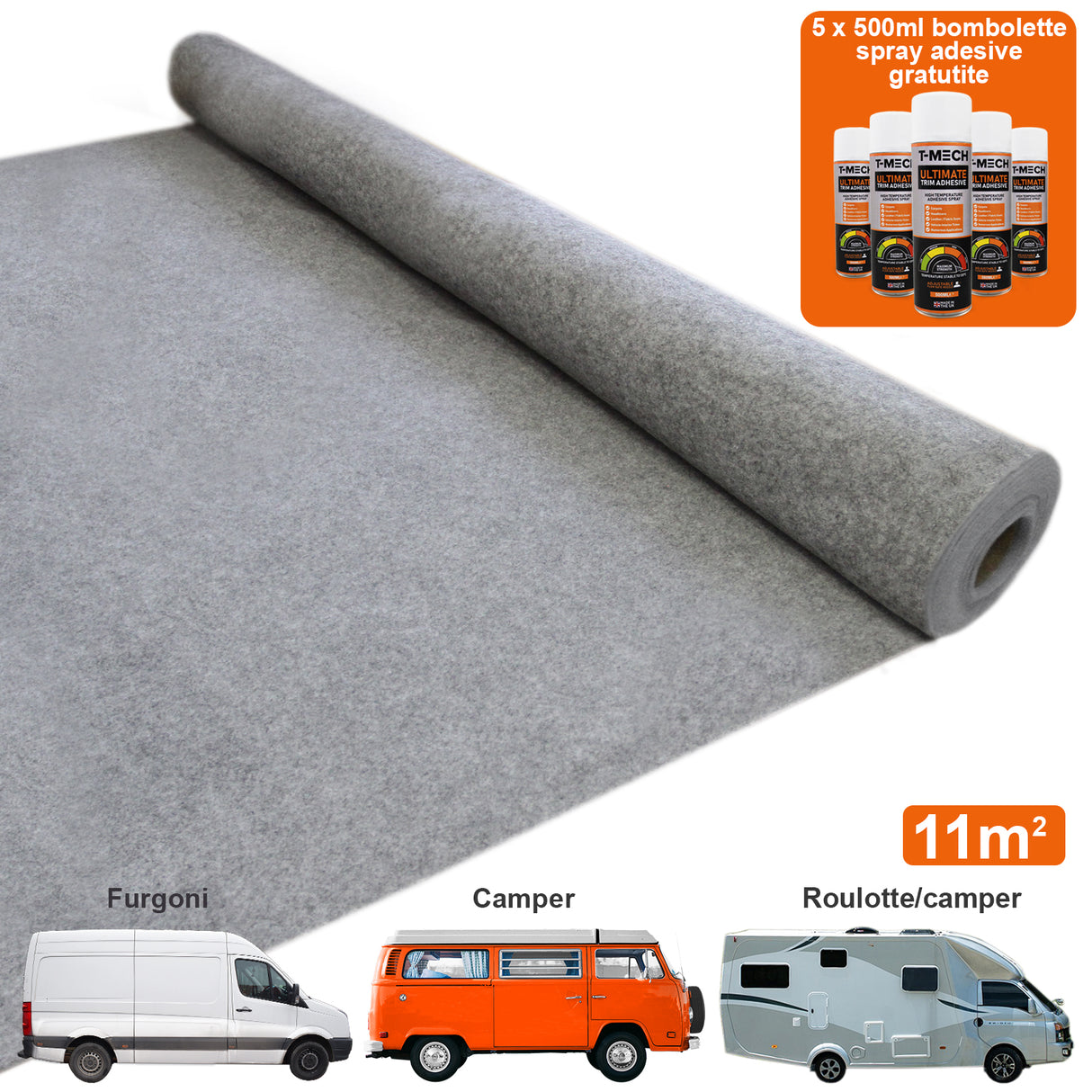 Fodera Moquette per Furgoni & 5 Spray Adesivi / Fumo