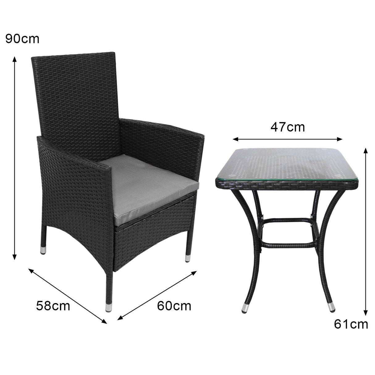 Set da bistrò Jardí in rattan nero