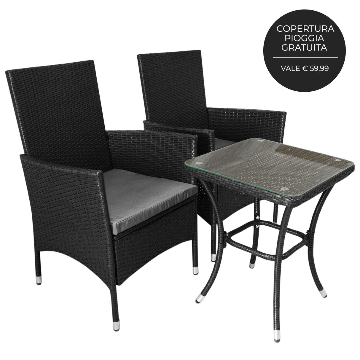 Set da bistrò Jardí in rattan nero