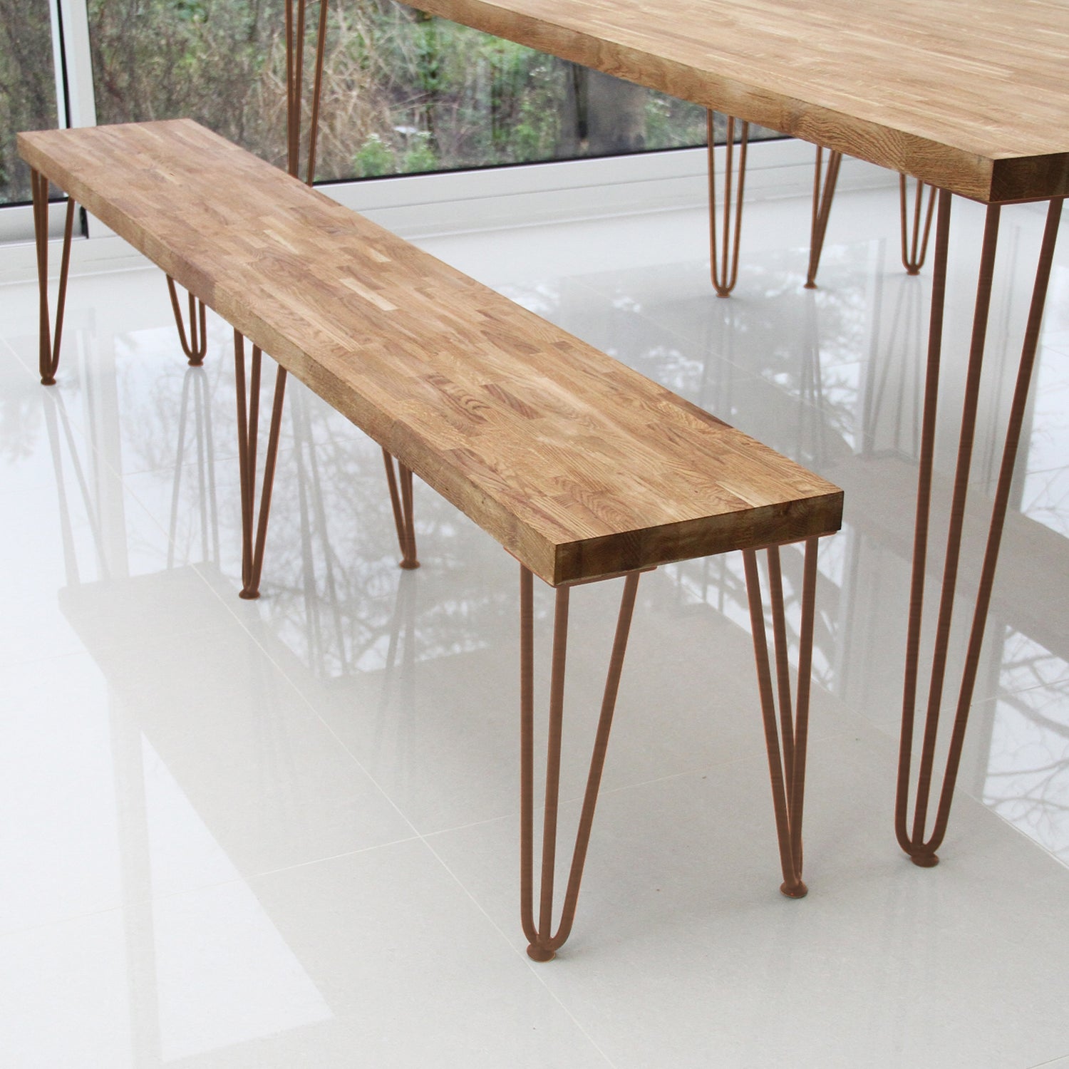 4 Gambe da Tavolo a Forcina 71cm - 2 Rebbi - 10mm - Rame Antico