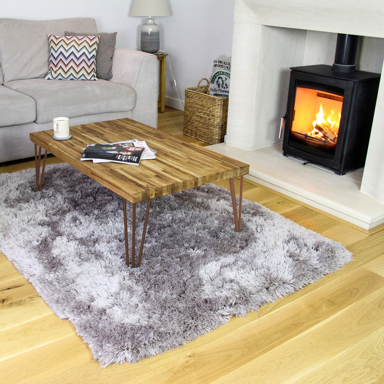 4 Gambe da Tavolo a Forcina 71cm - 2 Rebbi - 12mm - Rame Antico