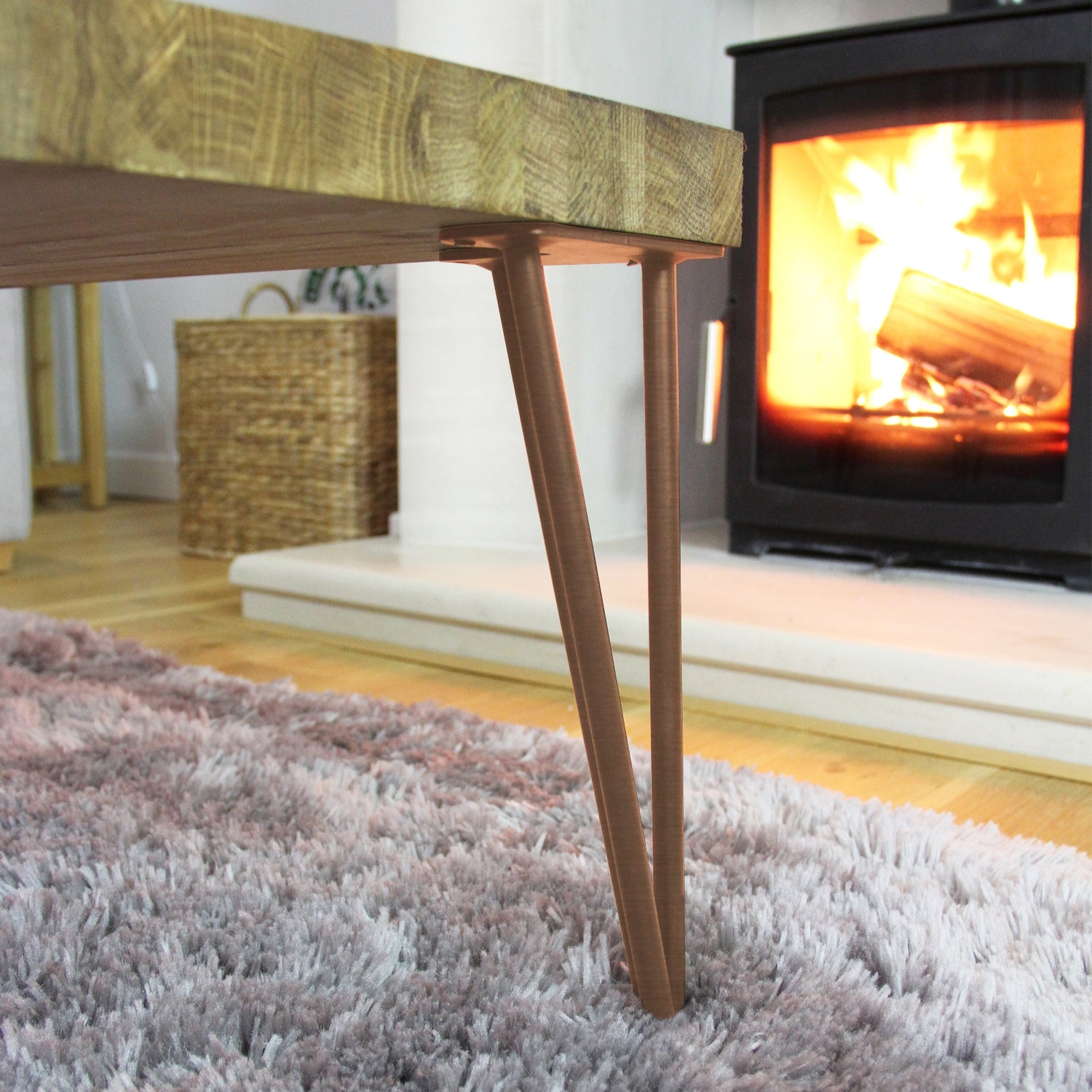 4 Gambe da Tavolo a Forcina 71cm - 3 Rebbi - 12mm - Rame Anticato