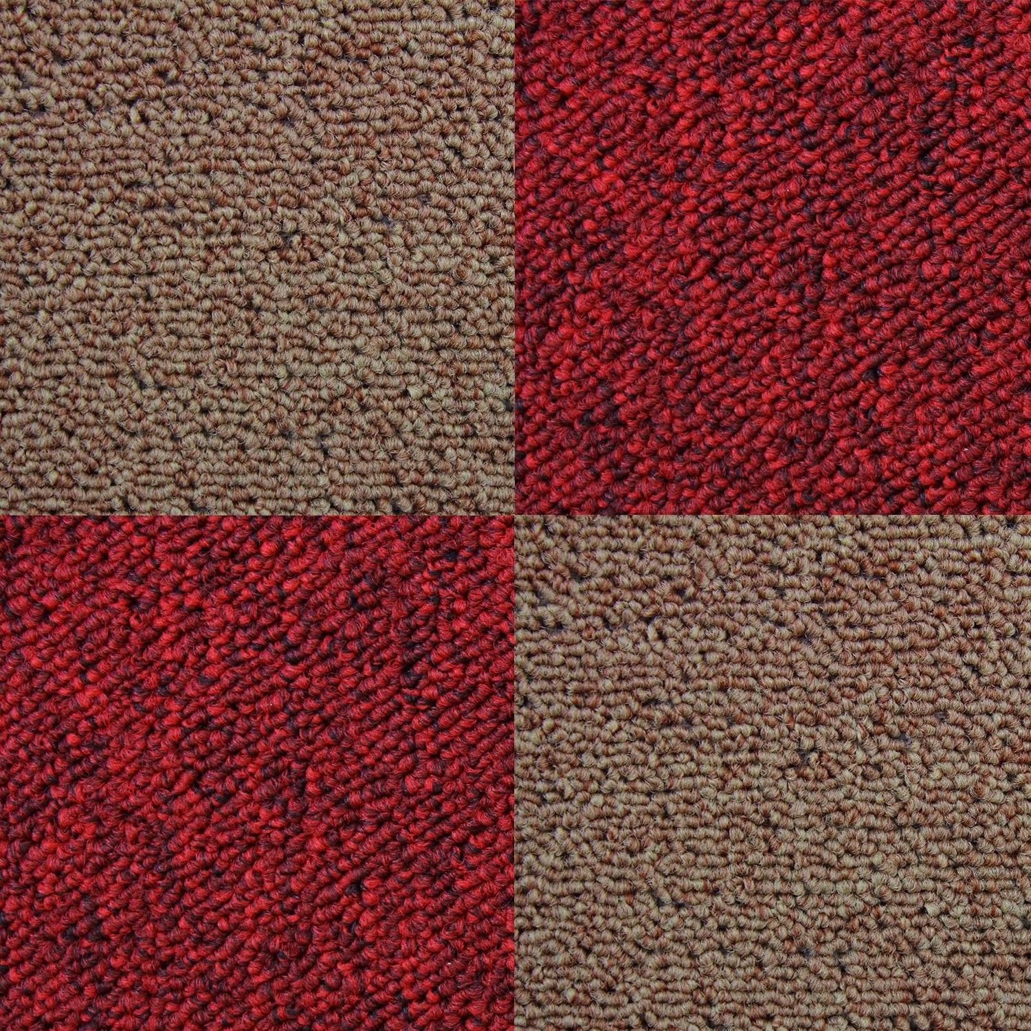 40 Mattonelle di Moquette 10mq in Sabbia & Rosso Scarlatto