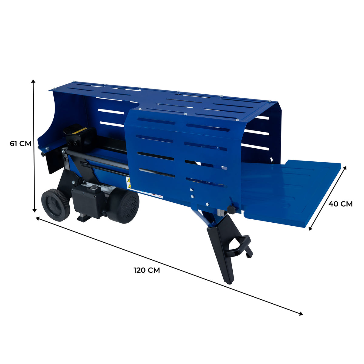 Macchina per la lavorazione del legno, colore blu, con struttura metallica, dimensioni 120 cm x 61 cm x 40 cm, dotata di ruote per facilità di movimento