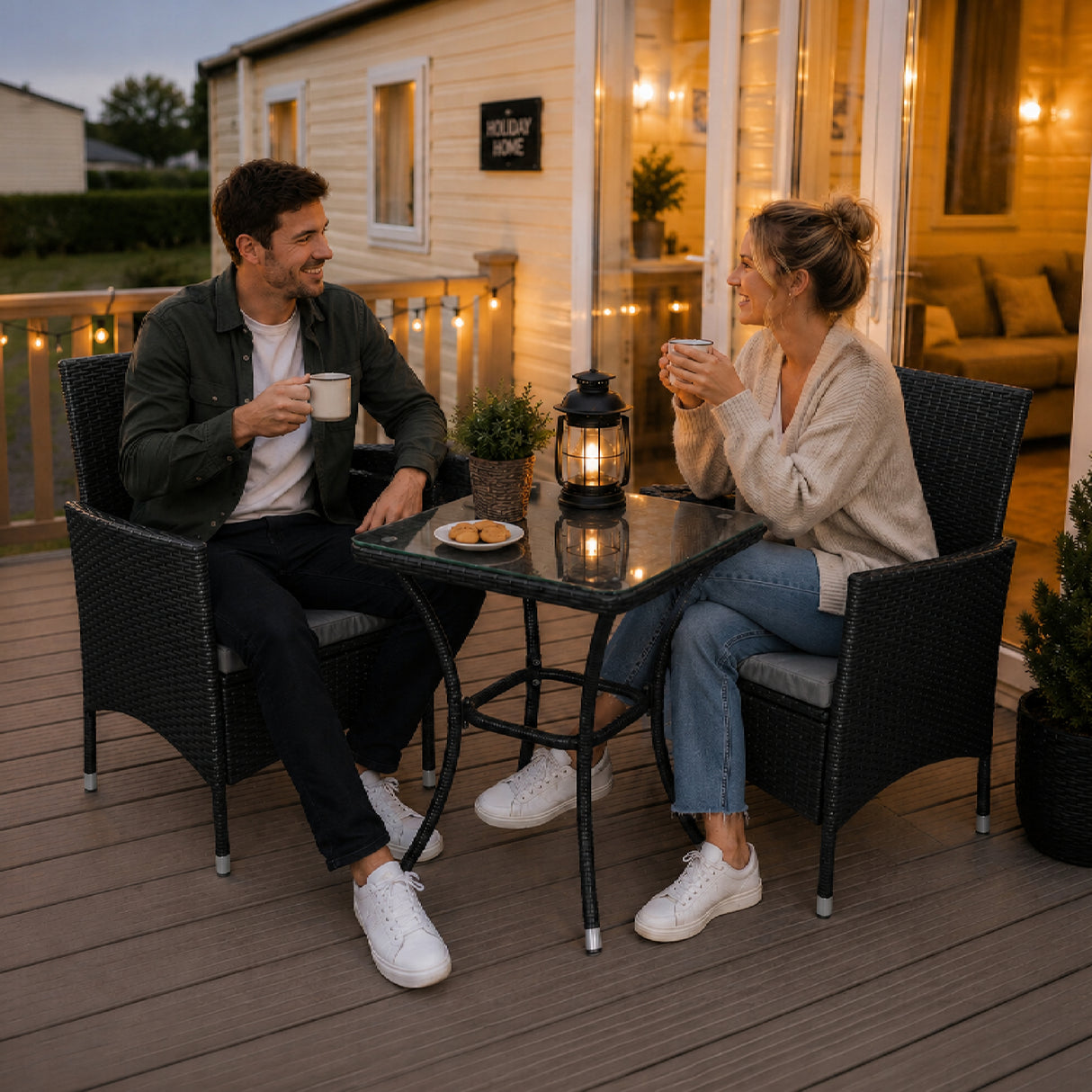 Set da bistrò Jardí in rattan nero