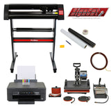 Pressa a caldo 5 in 1 con taglierina per vinile, stampante Epson e kit per rimozione erbacce, colori neri e rossi, design professionale