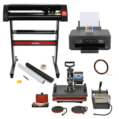 Pressa a caldo 5 in 1 con taglierina per vinile, stampante Epson, kit per rimozione erbacce, materiali neri e rossi, design professionale