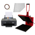 Pressa a caldo rossa 38 x 38 cm con stampante Epson, cartucce colorate, foglio di trasferimento e bobina di nastro per personalizzazione