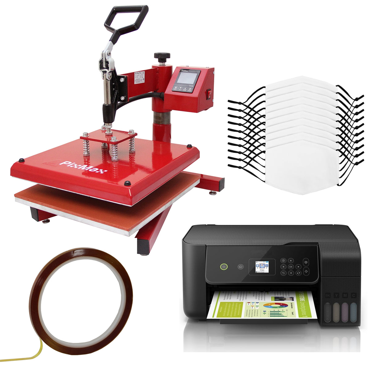 Kit per Sublimazione Pressa a Caldo - 38x38 & Stampante & 10 Mascherine