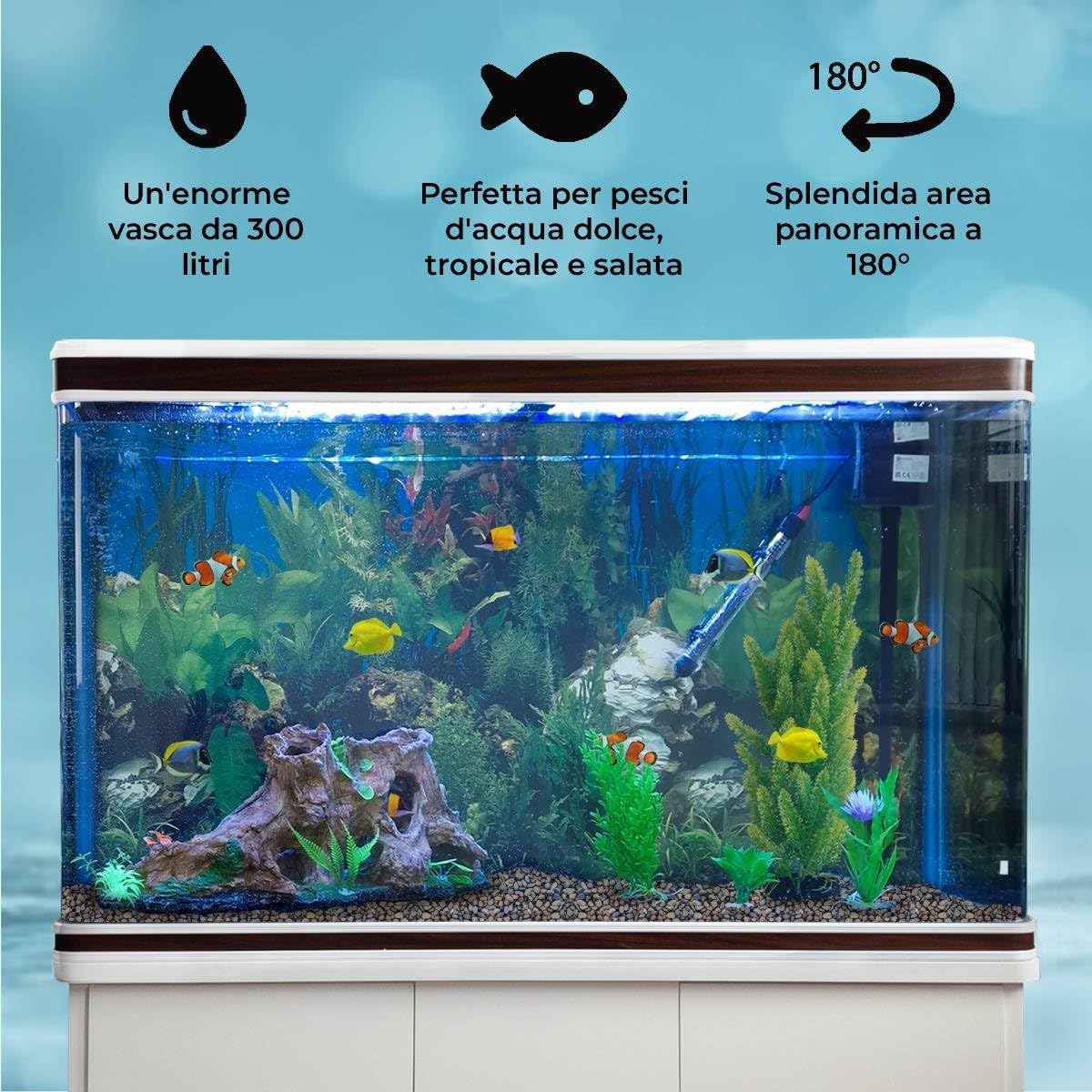 Acquario 300 Litri con Mobile Bianco e Kit con Ghiaia Naturale