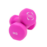 Manubri rosa da 3 kg con finitura opaca, forma esagonale e logo Body Revolution, ideali per allenamenti a casa o in palestra