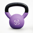 Kettlebell Body Revolution da 8 kg in neoprene viola con manico nero, superficie liscia e logo bianco ben visibile