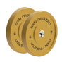 Dischi bumper olimpici Body Revolution da 15 kg in giallo brillante, con superficie liscia e logo nero, ideali per allenamenti intensi