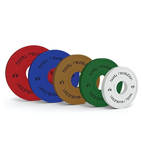 Set di dischi frazionati in vari colori: rosso, blu, marrone, verde e bianco, con diverse pesature per l'allenamento