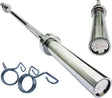 Bilanciere olimpico Body Revolution 182 cm in acciaio lucido, con impugnature scanalate e ganci di sicurezza in metallo blu