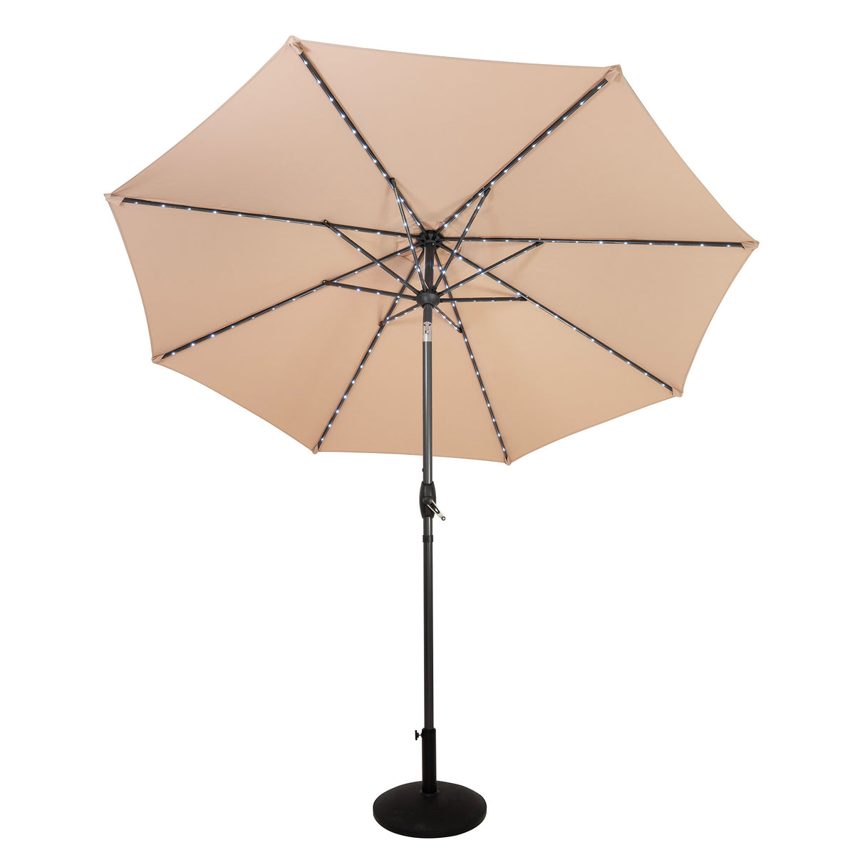 Ombrellone LED Inclinabile 2,7m Beige con Base e Luci Solari