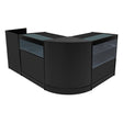 Set banconi Gravity LED in nero, design moderno con superfici lisce, ripiani in vetro e angoli curvi per un aspetto elegante e funzionale