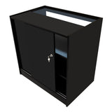 Bancone Gravity LED B900, C900, TB60 e CM60 in nero, con finitura lucida, ante scorrevoli e ripiani interni per un design elegante e funzionale