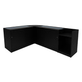 Set di banconi Gravity LED in nero, con finitura liscia, angolare, dotato di ante e ripiani in vetro per esposizione elegante