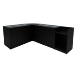Set banconi negozio Polaris LED in nero, con finitura liscia, ante in vetro e design angolare per ottimizzare lo spazio espositivo