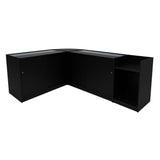 Set banconi angolari Vega in nero, con finitura lucida, ante in vetro e spazi di stoccaggio, ideale per esposizioni eleganti
