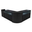 Set banconi negozio Luna LED in nero, design moderno con superfici lisce e illuminazione LED, ideale per esposizione prodotti