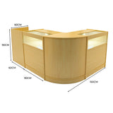 Set banconi negozio Luna LED in legno d'acero, design curvo, con illuminazione interna, dimensioni 60x90x150 cm, elegante e funzionale