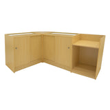 Set banconi negozio Phoenix in legno d'acero chiaro, con illuminazione LED, angolare, dotato di ante e ripiani per esposizione