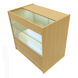 Set banconi Gravity in legno d'acero, con ripiani in vetro e illuminazione LED, design moderno e funzionale per esposizione prodotti