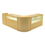 Set banconi in legno d'acero con illuminazione LED, design elegante e moderno, superfici lisce e angoli arrotondati per un aspetto accogliente