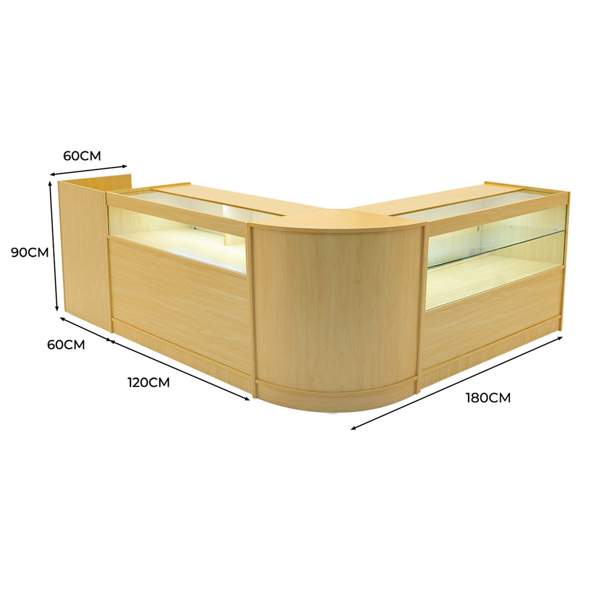 Set banconi Gravity in legno d'acero, angolare, con illuminazione LED, misure 180x120x90 cm, design elegante e moderno