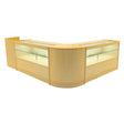 Set banconi negozio Phoenix in legno d'acero chiaro, con illuminazione LED e vetrine trasparenti, design elegante e moderno