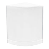 Bancone negozio angolare bianco con finitura liscia, design moderno e illuminazione LED, ideale per esposizione prodotti