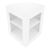 Set banconi negozio Luna LED bianco, design angolare, struttura in MDF, finitura liscia, due ripiani interni per esposizione prodotti