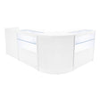 Set banconi negozio Phoenix LED bianco, design elegante e moderno, con superfici lisce e trasparenti, illuminazione integrata per esposizione ottimale