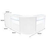 Set banconi negozio Phoenix LED bianco, design elegante e moderno, con vetri trasparenti e illuminazione LED, misure 150x90x90 cm