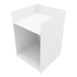 Bancone negozio Phoenix LED bianco, design moderno, struttura in legno, superficie liscia e opaca, ideale per esposizione prodotti