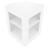 Set banconi negozio Phoenix LED bianco, design angolare, superficie liscia, due ripiani interni, ideale per esposizione prodotti