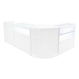Set di banconi Gravity LED in bianco, design elegante e moderno, con superfici lisce e vetrine illuminate per esposizione prodotti