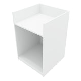 Set banconi negozio in bianco, design moderno e minimalista, con superficie liscia e spazi aperti per esposizione prodotti