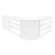 Set banconi LED Aries in bianco, design moderno con superfici lisce e trasparenti, ideale per esposizione e vendita di prodotti