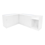 Set banconi negozio Polaris LED in bianco, con finitura liscia, angolare, dotato di ante e ripiani per esposizione e stoccaggio