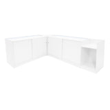 Set banconi negozio Luna LED bianco, angolare, con finitura lucida, ante scorrevoli e ripiani, ideale per esposizione prodotti