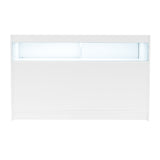 Bancone negozio bianco con illuminazione LED, design moderno e linee pulite, ideale per esposizione e vendita di prodotti