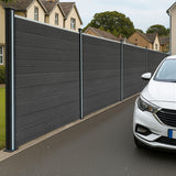 Pannelli Recinzione x3, Elemento Angolare e 4 Pali LED - Grigio