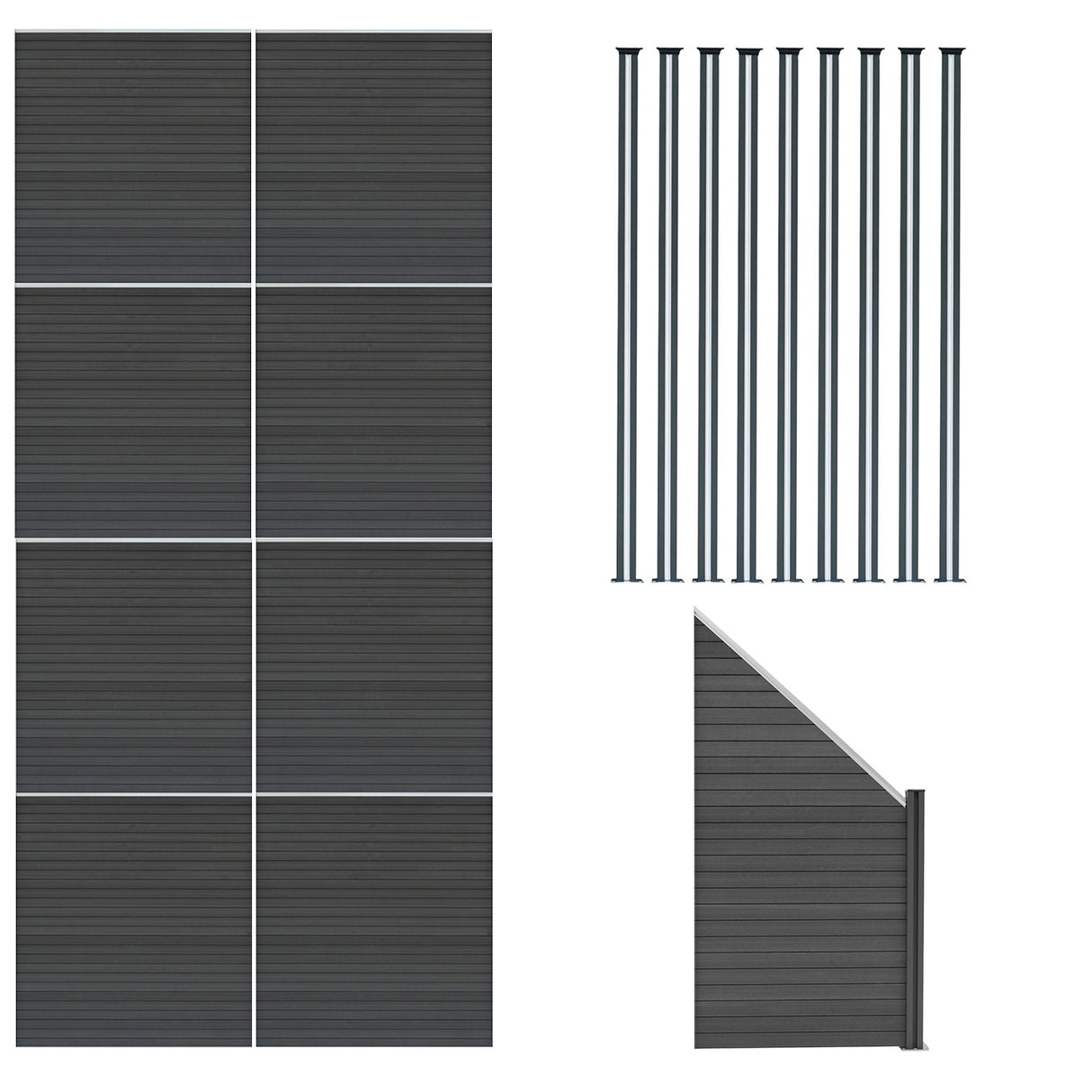 Pannelli Recinzione x8, Elemento Angolare e 9 Pali LED - Grigio
