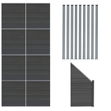 Pannelli Recinzione x8, Elemento Angolare e 9 Pali LED - Grigio