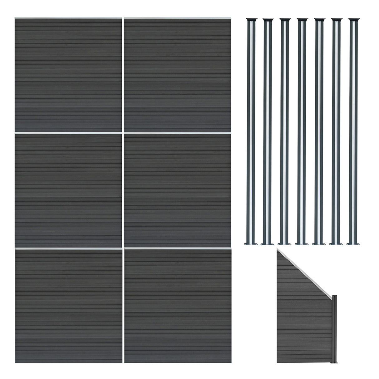 Pannelli Recinzione x6, Elemento Angolare e 7 Pali LED - Grigio