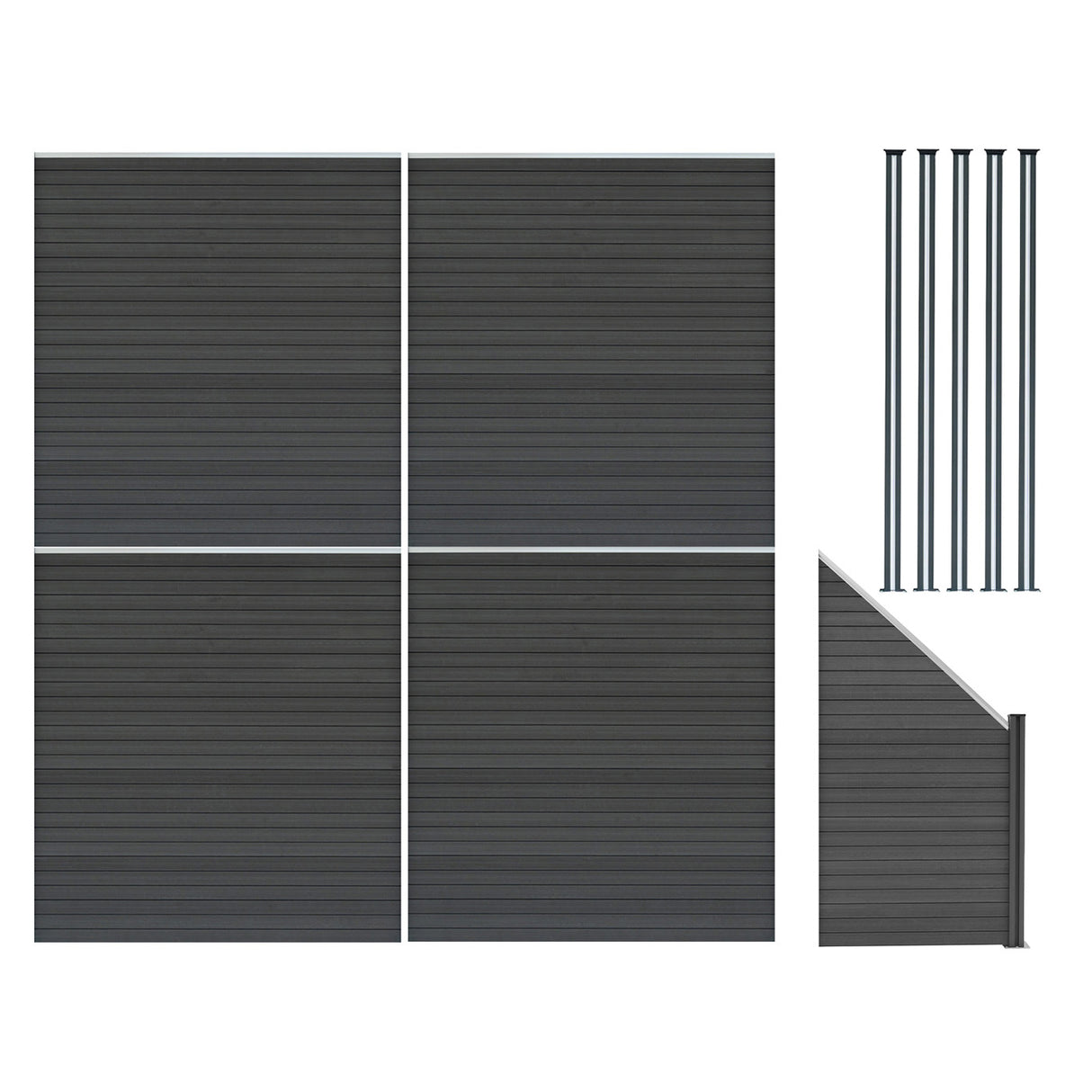 Pannelli Recinzione x4, Elemento Angolare e 5 Pali LED - Grigio