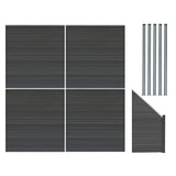 Pannelli Recinzione x4, Elemento Angolare e 5 Pali LED - Grigio